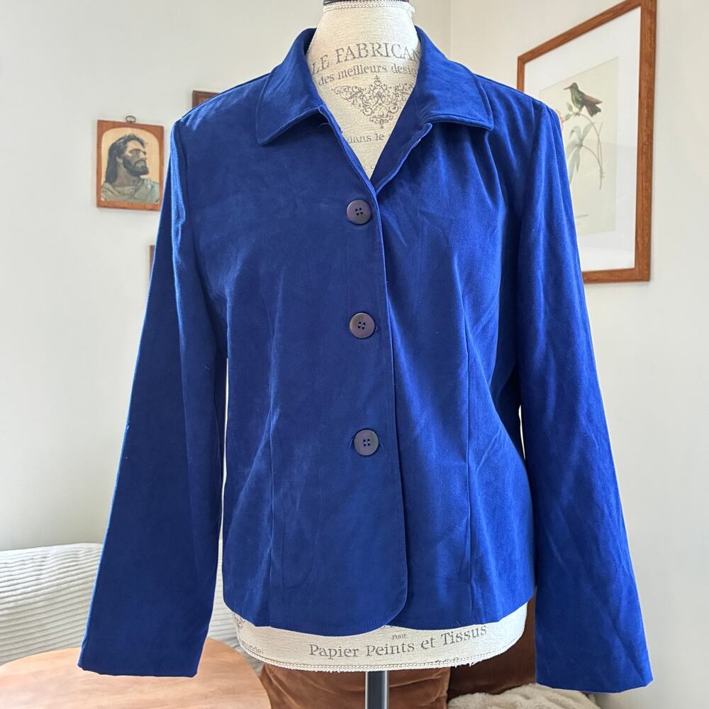 Jessica Howard Blue Microsuede Workwear Blazer Size 16 (XL)